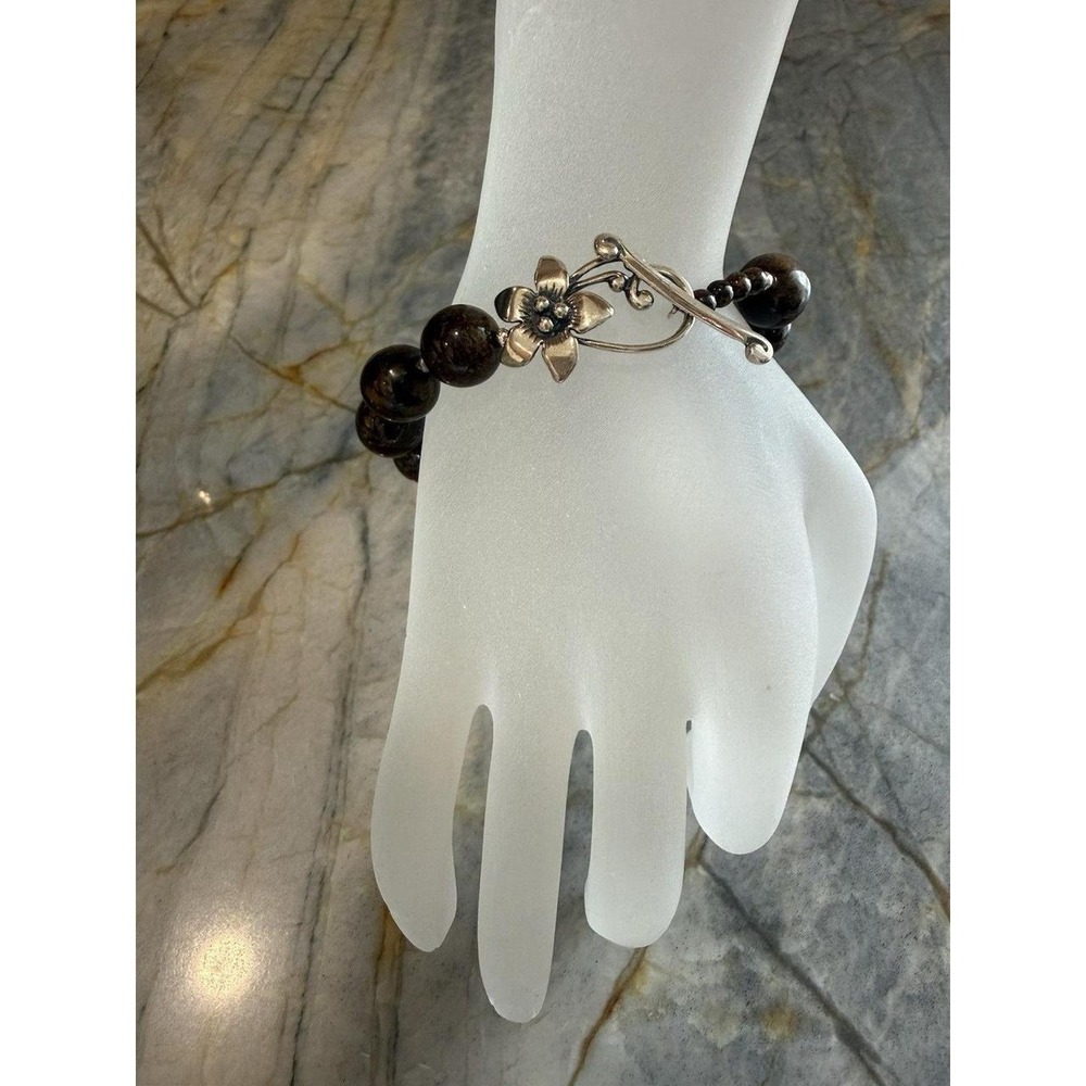 Silpada Bronzite Beaded Floral Toggle Bracelet Model B1365 925 Flower Clasp VTG